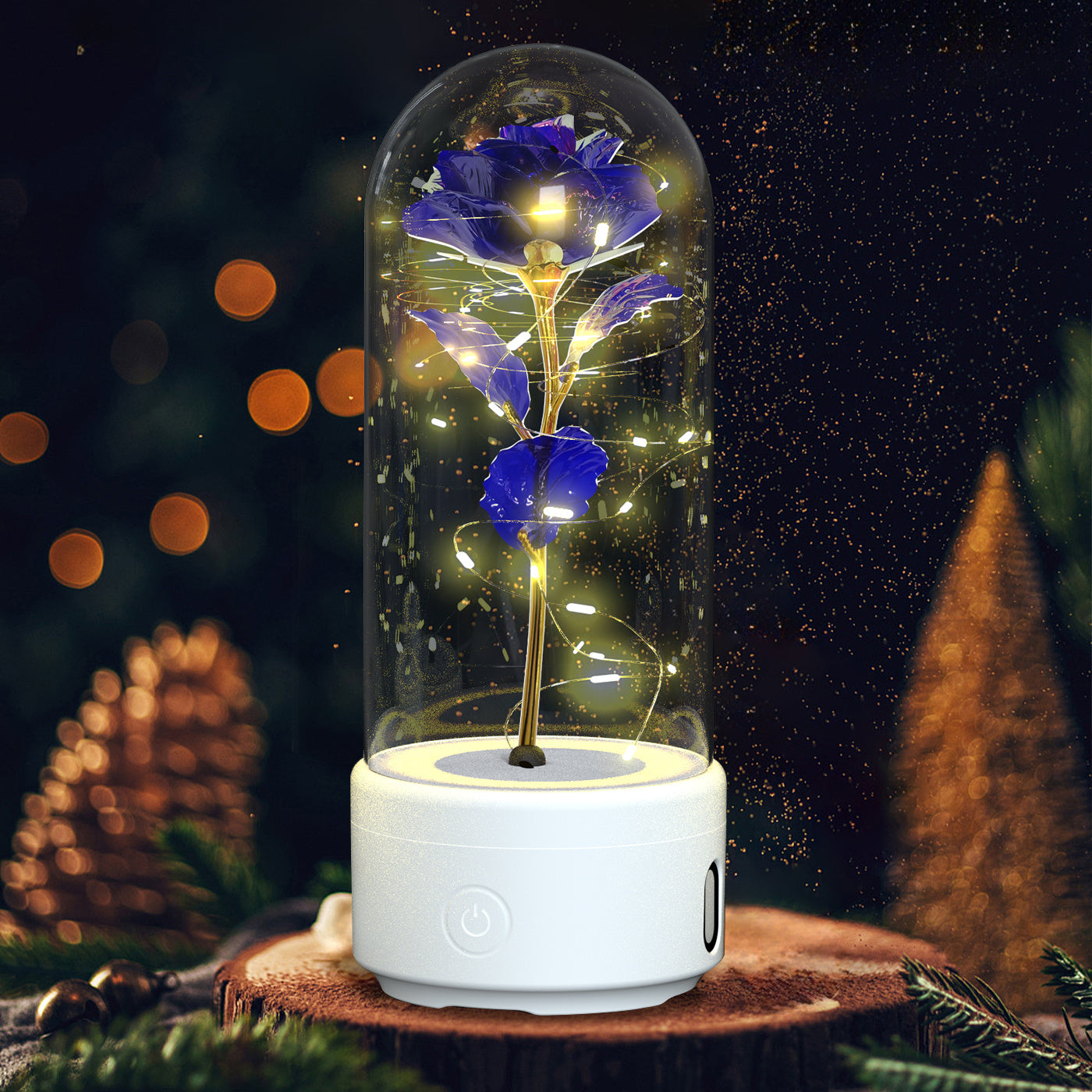 Creative 2 In 1 Rose Flowers LED Light and Bluetooth-compatible Speaker Valentine's Day Gift Rose Luminous Night Light Ornament in Glass Cover