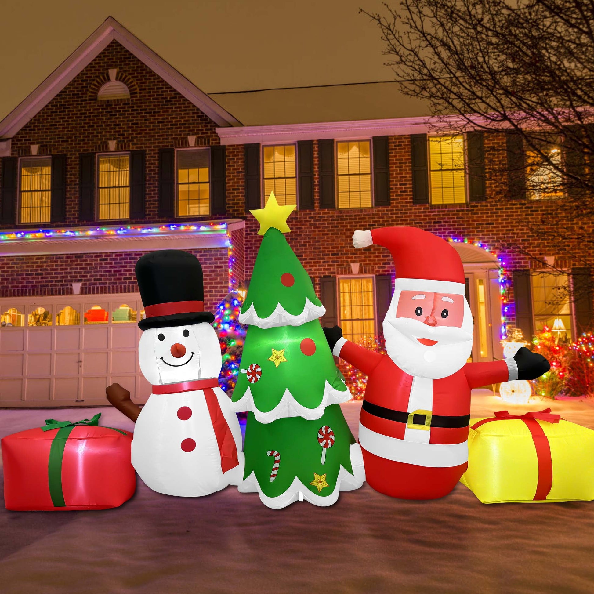 8 FT Long Christmas Inflatables - Santa Claus, Snowman & Tree for Outdoor Lawn, Yard, Garden, Party Holiday Decorations