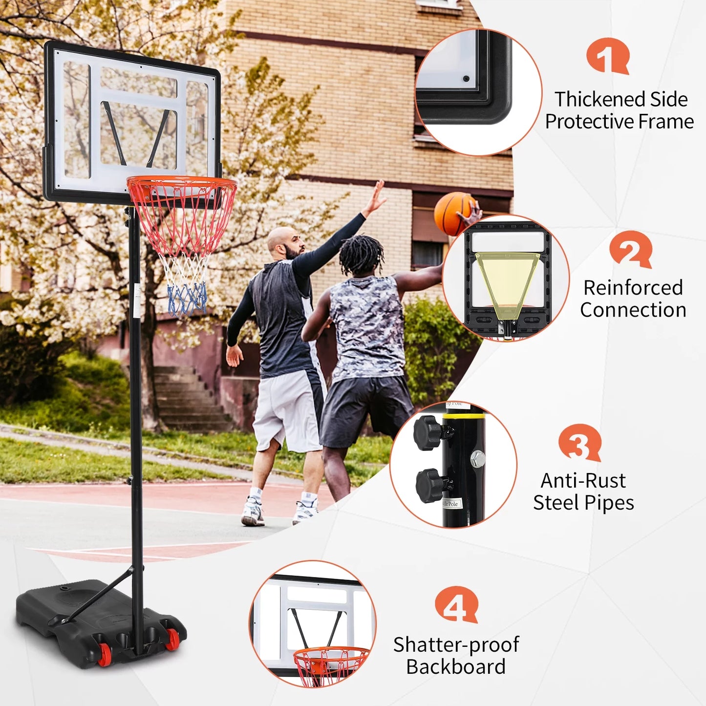 33 In. Portable Basketball Hoop Stand, 6.5-8 Ft Adjustable Basketball Goal System, with PVC Backboard Indoor/Outdoor