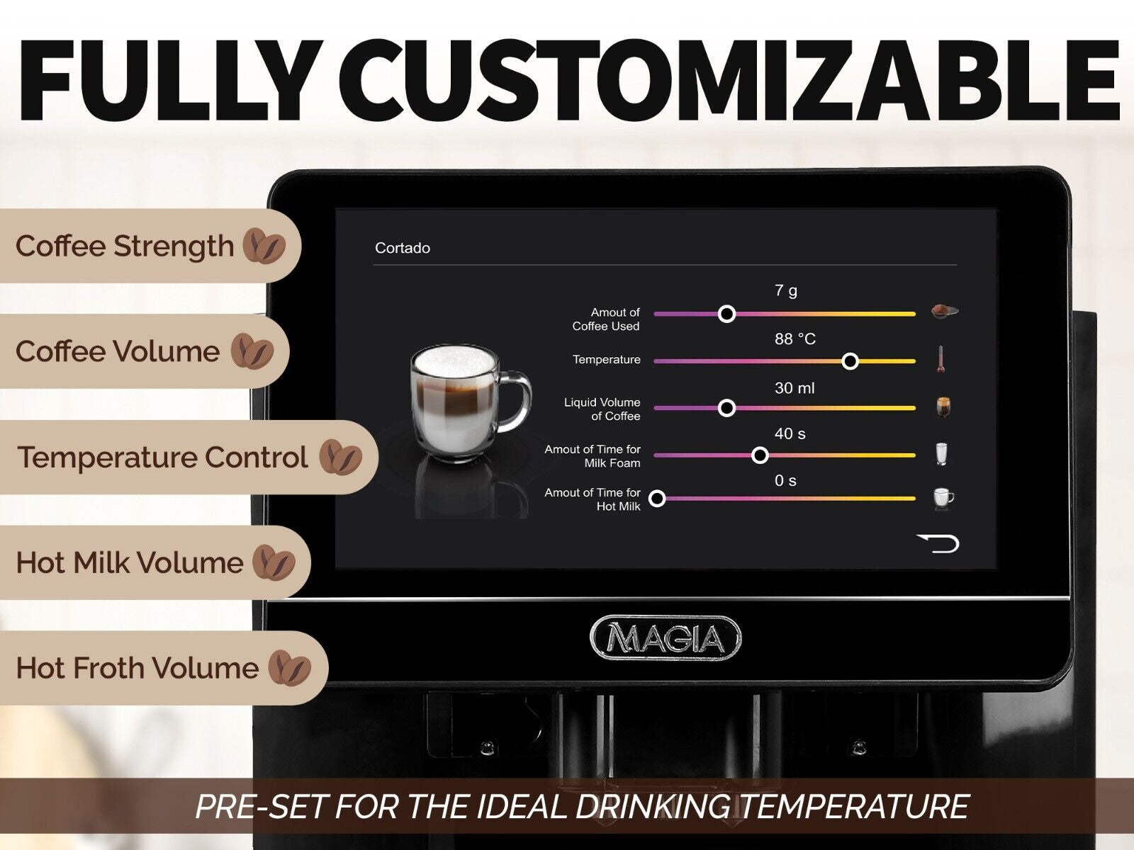 Fully Automatic Espresso Machine W Grinder 19 Customizable Coffee Options