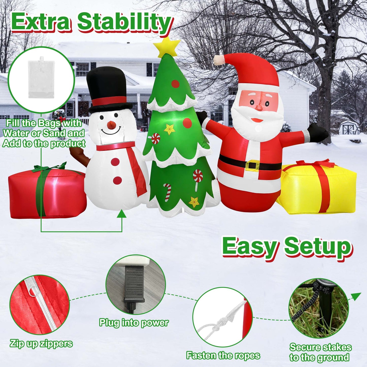 8 FT Long Christmas Inflatables - Santa Claus, Snowman & Tree for Outdoor Lawn, Yard, Garden, Party Holiday Decorations