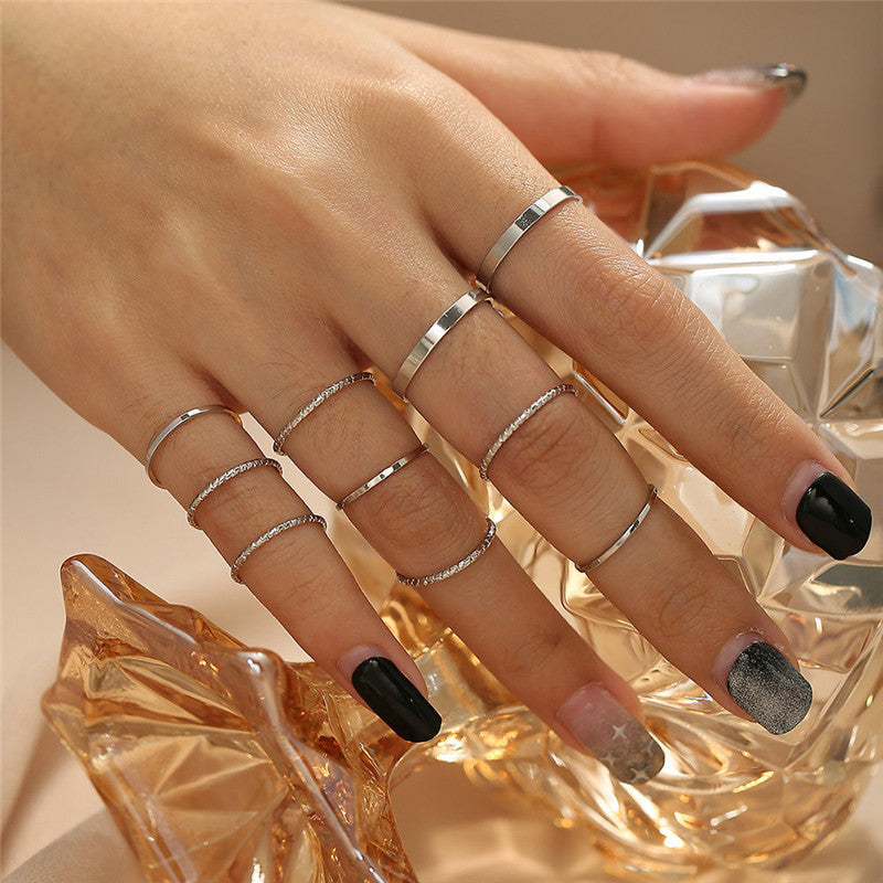 Bohemian Acrylic Silver Ring 10-piece Knuckle Ring Set