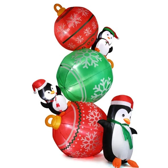 8.9 FT Lighted Christmas Inflatable Decoration, Inflatable Christmas Balls And Penguins, Funny Blow Up Yard Decorations With Built-in LED Lights For Holiday Party Front Yard Lawn Garden Decor