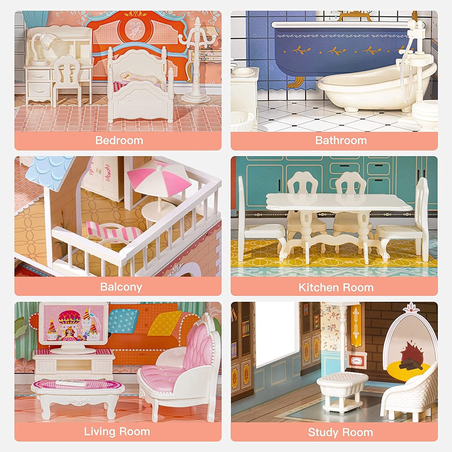 Robud Wooden Dollhouse for Kids: A Perfect Girls' Toy Gift for 3-Year-Olds with 28 Pieces of Furniture