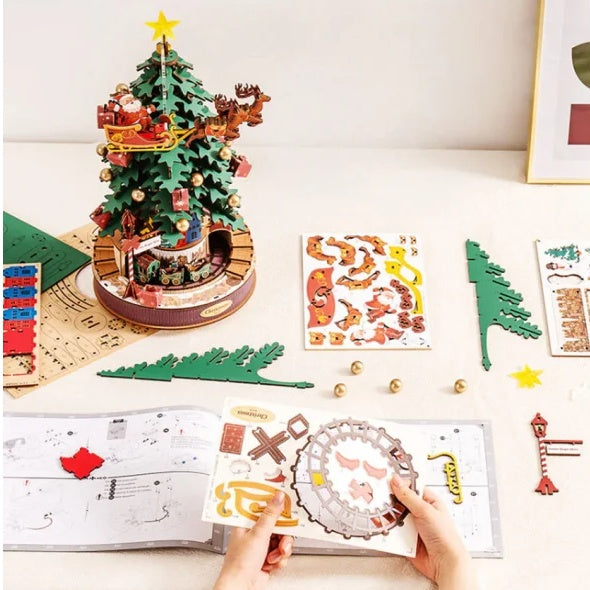 3D Puzzles for Adults, Wooden Music Box Christmas Melody Tree, 3D Model Building Kits for Adults, Home Decor Christmas Birthday Gifts DIY Crafts Hobbies for Teens