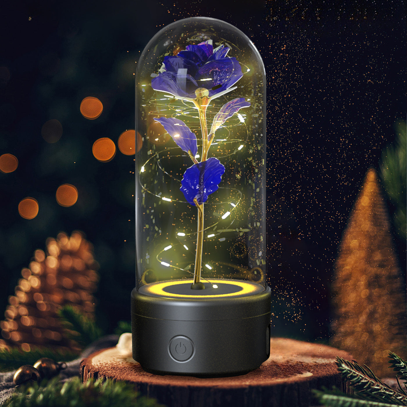 Creative 2 In 1 Rose Flowers LED Light and Bluetooth-compatible Speaker Valentine's Day Gift Rose Luminous Night Light Ornament in Glass Cover