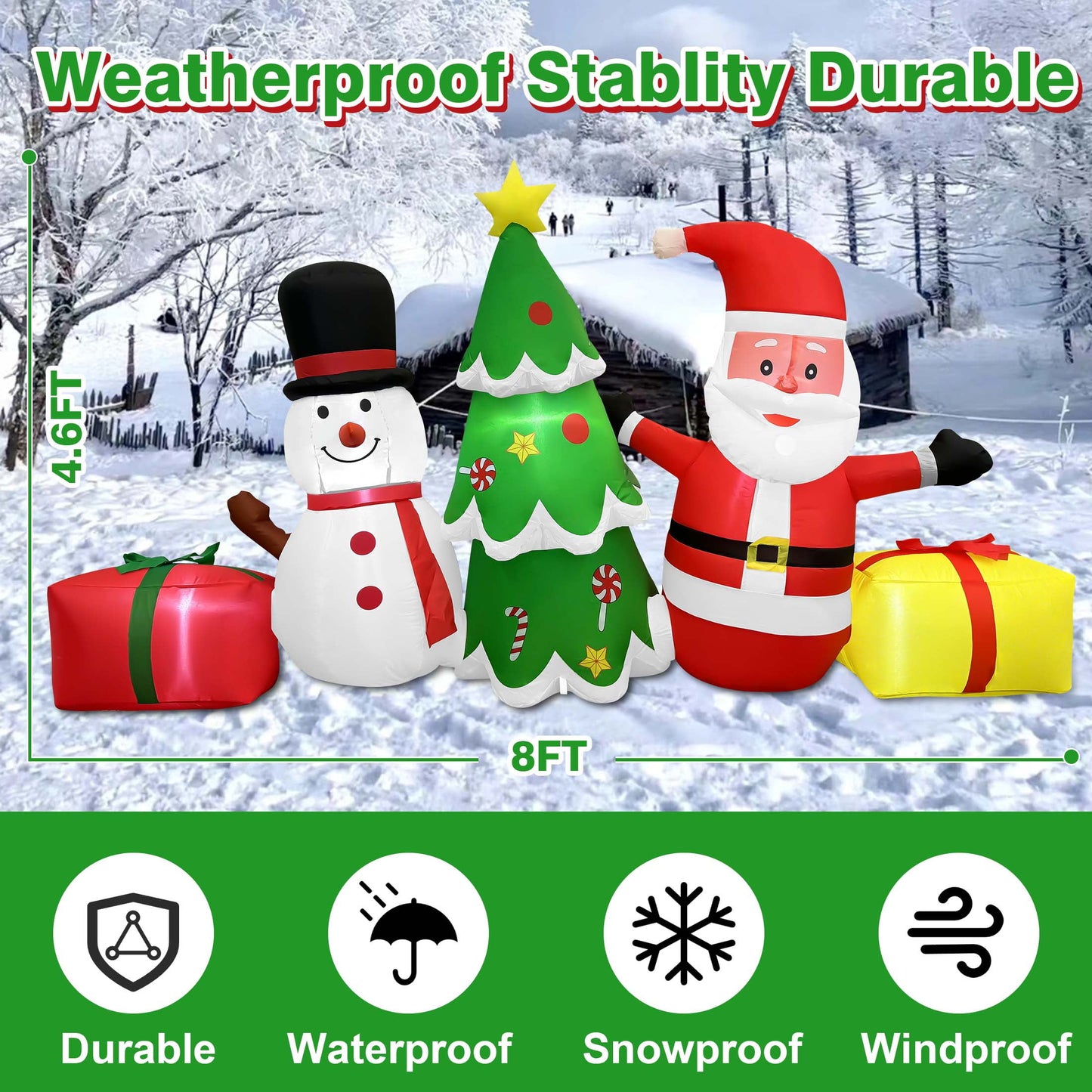 8 FT Long Christmas Inflatables - Santa Claus, Snowman & Tree for Outdoor Lawn, Yard, Garden, Party Holiday Decorations