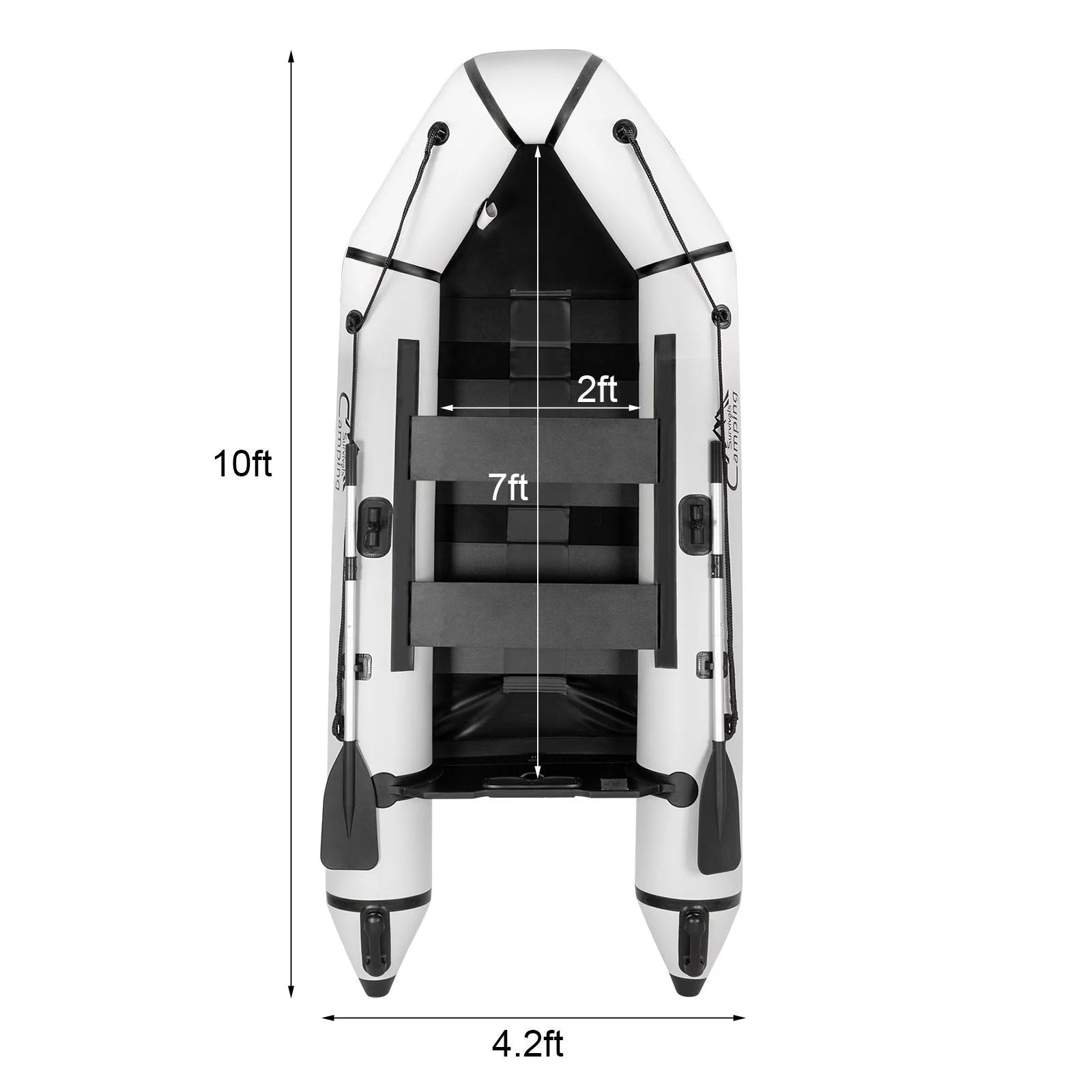 Campingsurvivals 10Ft Portable Inflatable Assault Boat,Fishing Boat Kit, Max Load 600 Lbs, Gray/White/Black