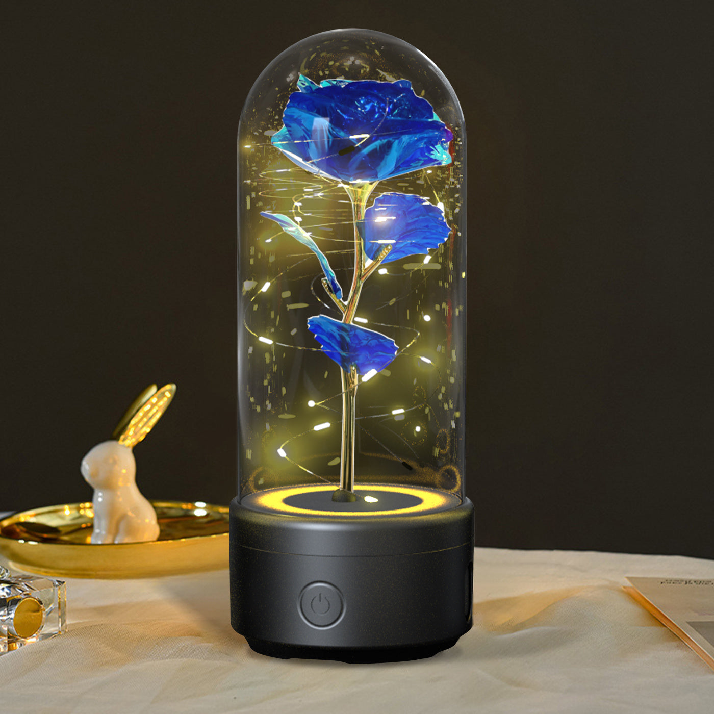 Creative 2 In 1 Rose Flowers LED Light and Bluetooth-compatible Speaker Valentine's Day Gift Rose Luminous Night Light Ornament in Glass Cover