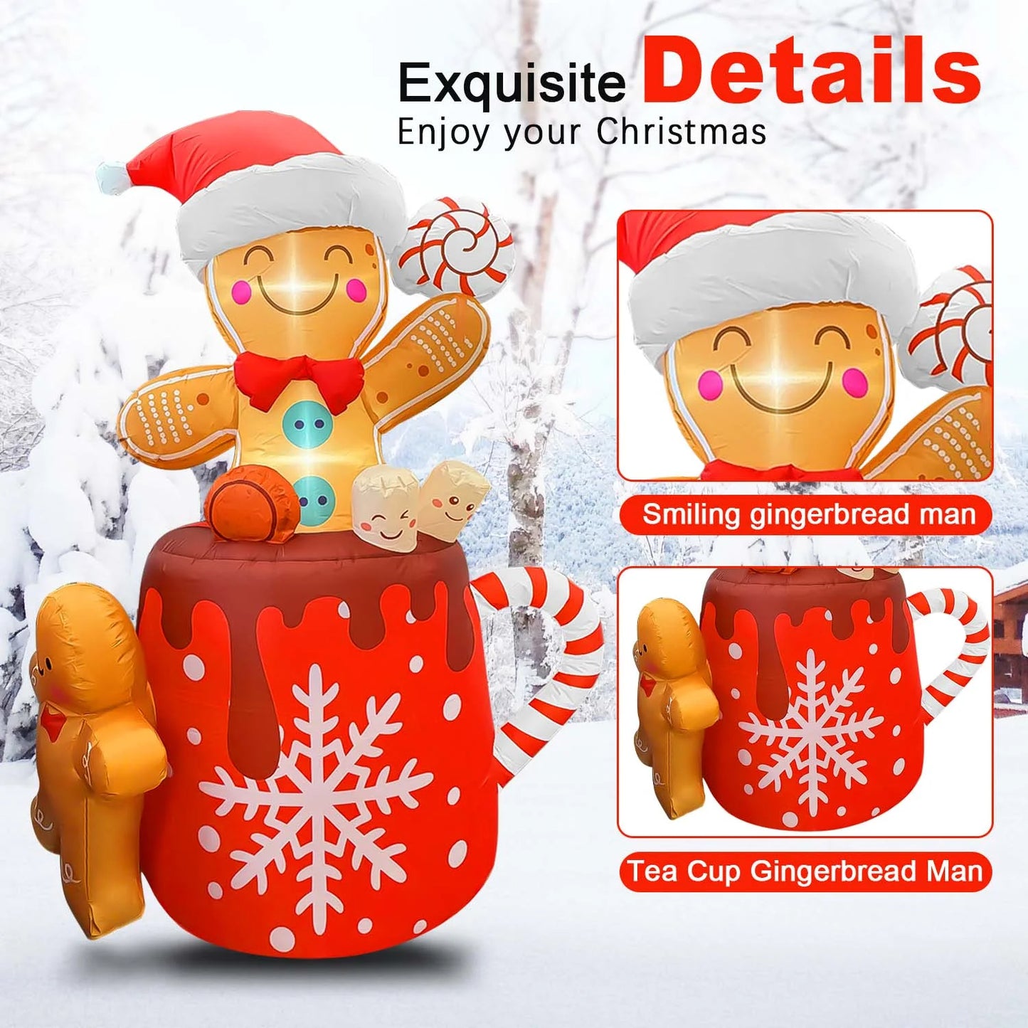 6Ft Christmas Inflatables Outdoor Decorations, Christmas Blow-Up Yard Decorations Gingerbread Man for Garden Lawn Xmas Decor