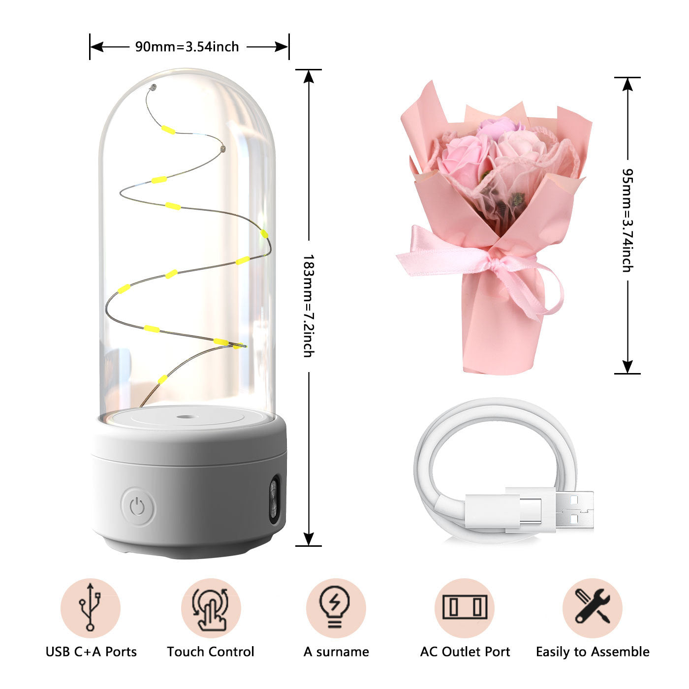 Creative 2 In 1 Bouquet LED Light and Bluetooth-compatible Speaker Mother's Day Gift Rose Luminous Night Light Ornament in Glass Cover