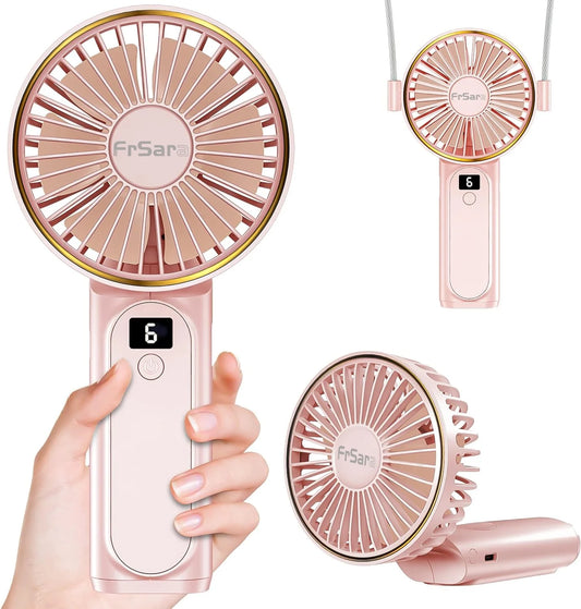 Portable Handheld Mini FanNeck Fan4000Mah Desk Adjustable Fan,6 Speed Wind, Display Electricity in Real Time,Usb Rechargeable Foldable Fan,Quiet Personal Fan with Power Bank -Light Blue