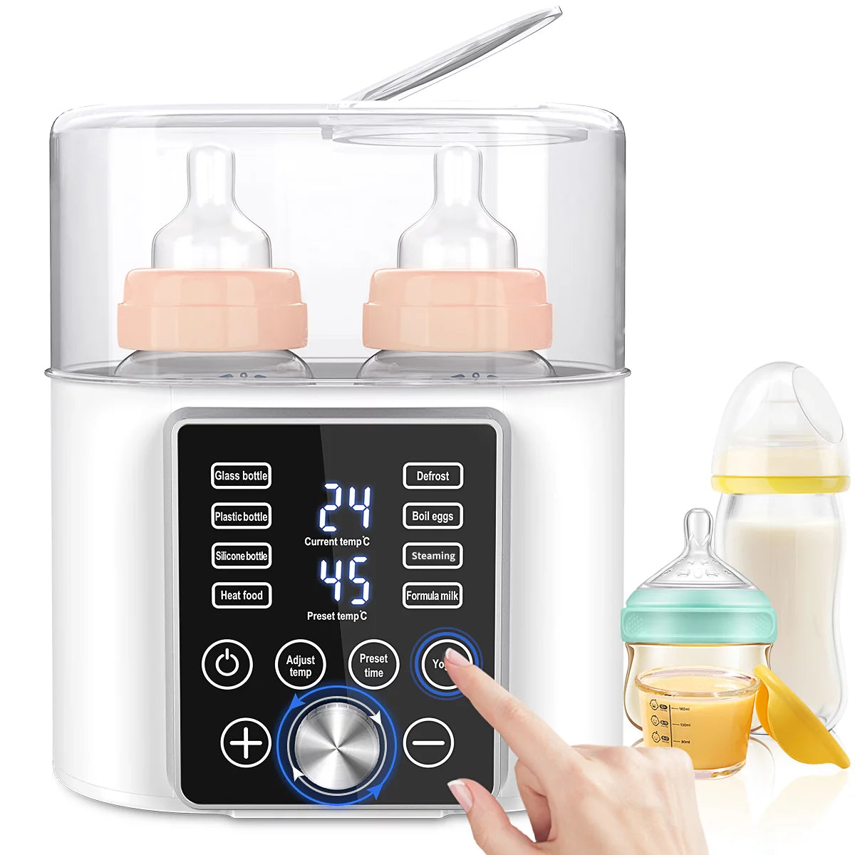 Bottle Warmer 12, 12-In-1 Baby Double Bottles Warmer Fast Baby Food Heater & Bpa-Free Milk Warmer with LCD Touch Display, Appointment & 24H Accurate Temperature Control for Breastmilk or Formula