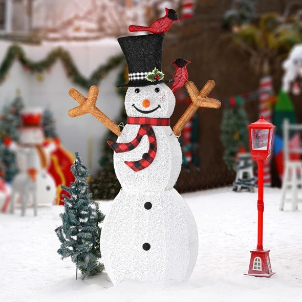 Lighted Snowman Christmas Yard Decorations, Pre-lit Snowman And Birds With 170 LED White Lights And Stakes For Xmas Outdoor Holiday Indoor Decor Lighted Holiday Displays