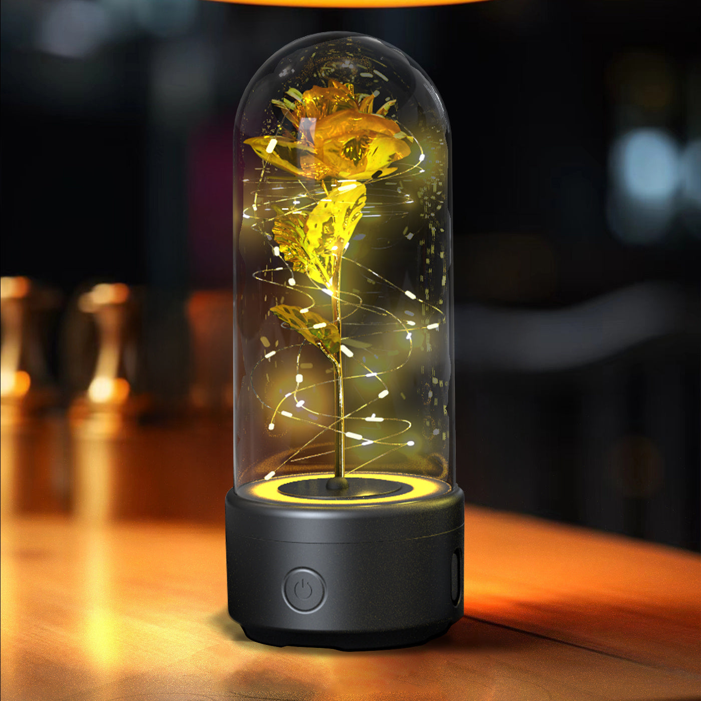 Creative 2 In 1 Rose Flowers LED Light and Bluetooth-compatible Speaker Valentine's Day Gift Rose Luminous Night Light Ornament in Glass Cover