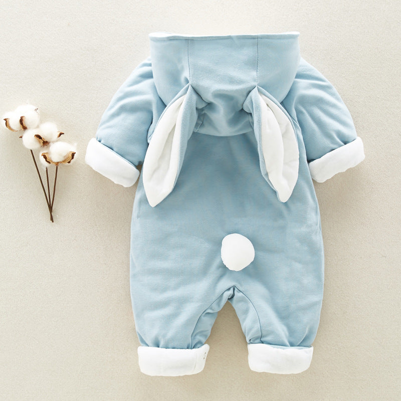 Discover The New Thickened Chinchilla Hooded Cotton Baby Romper, A Cozy Padded Onesie Perfect for Newborns to Wear While Climbing and Exploring.