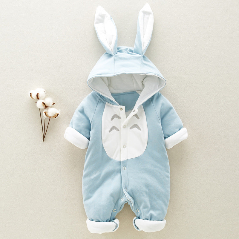 Discover The New Thickened Chinchilla Hooded Cotton Baby Romper, A Cozy Padded Onesie Perfect for Newborns to Wear While Climbing and Exploring.