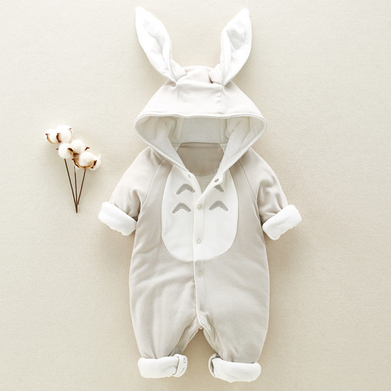 Discover The New Thickened Chinchilla Hooded Cotton Baby Romper, A Cozy Padded Onesie Perfect for Newborns to Wear While Climbing and Exploring.