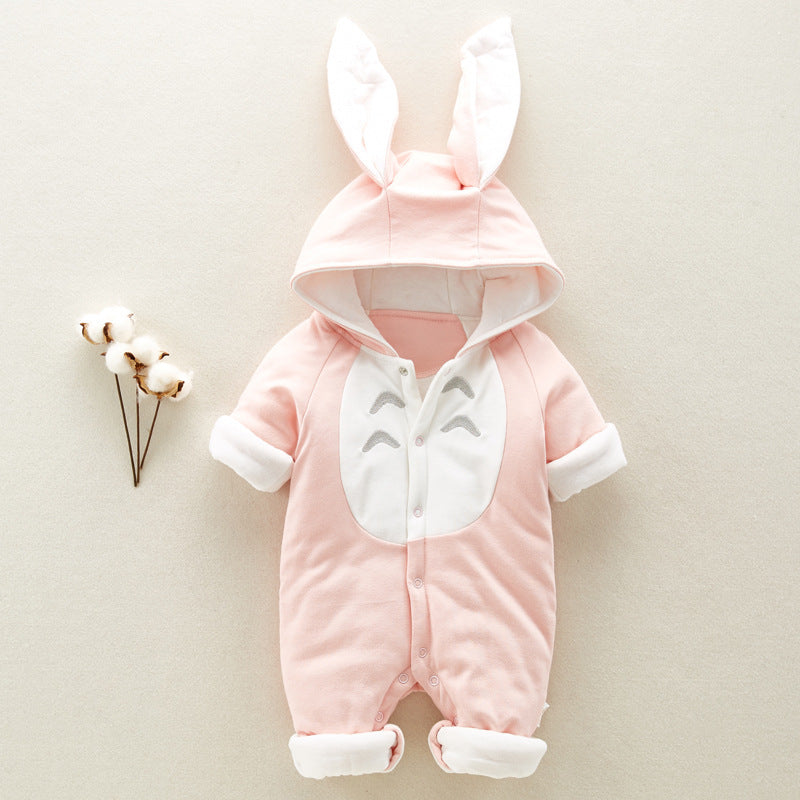 Discover The New Thickened Chinchilla Hooded Cotton Baby Romper, A Cozy Padded Onesie Perfect for Newborns to Wear While Climbing and Exploring.