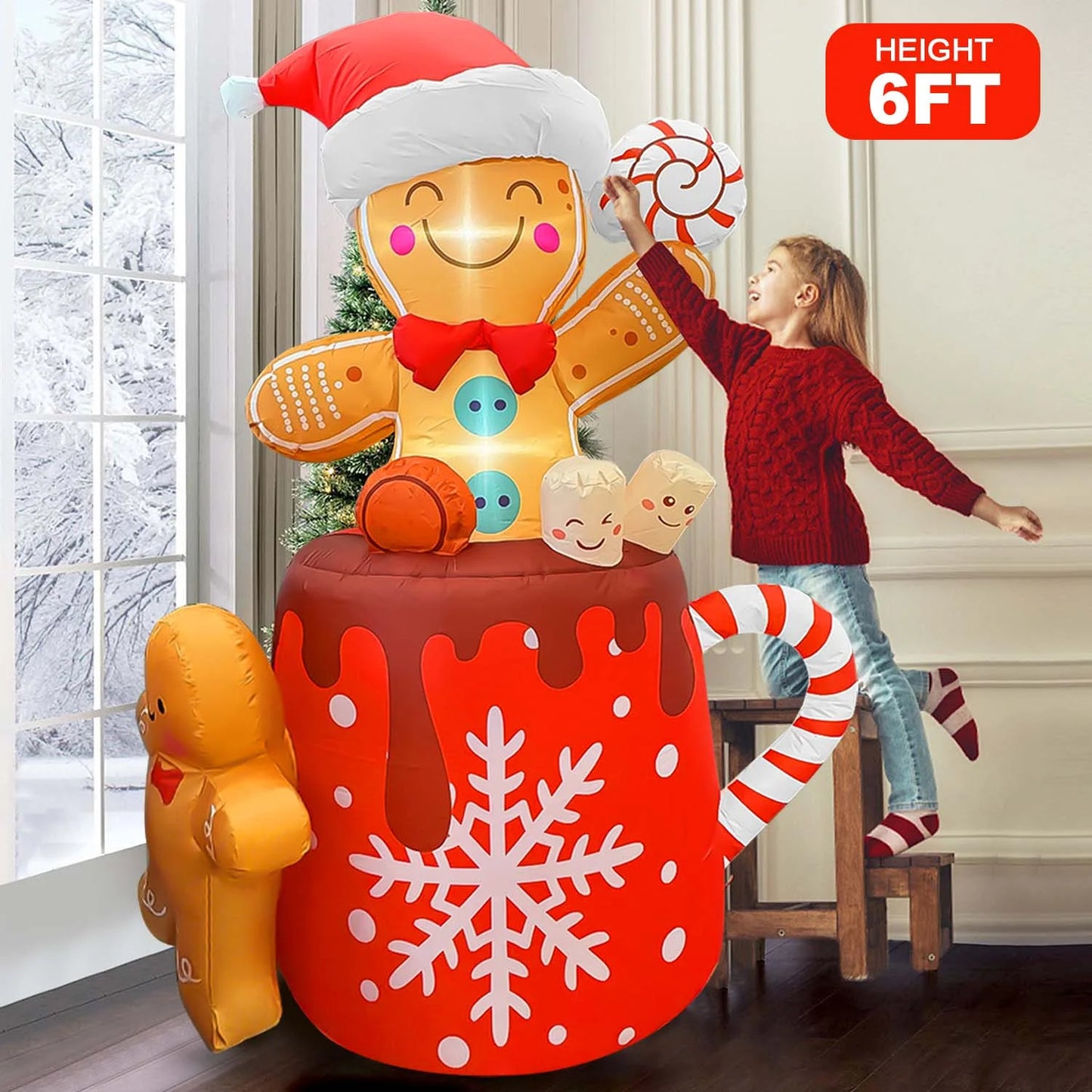 6Ft Christmas Inflatables Outdoor Decorations, Christmas Blow-Up Yard Decorations Gingerbread Man for Garden Lawn Xmas Decor