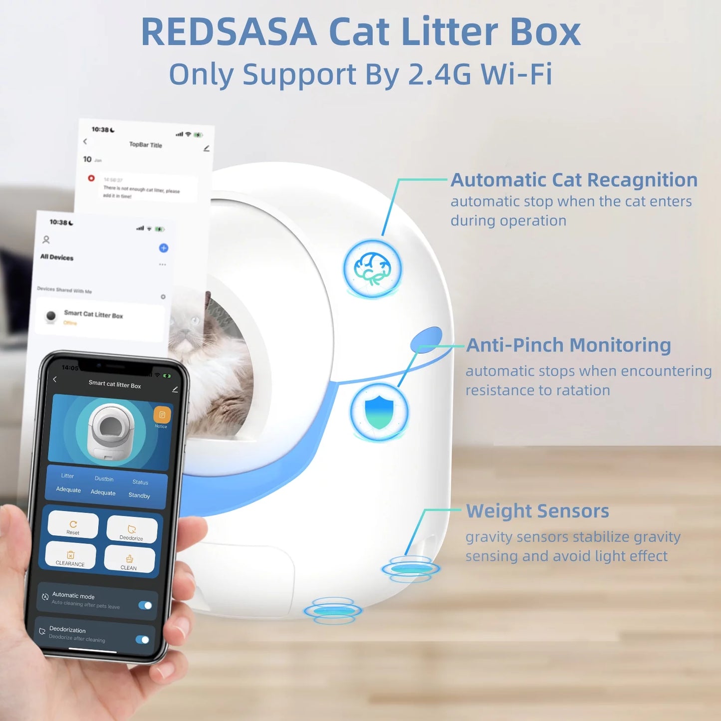 Self Cleaning Cat Litter Box, Automatic Litter Box with 2.4G Wifi APP Control