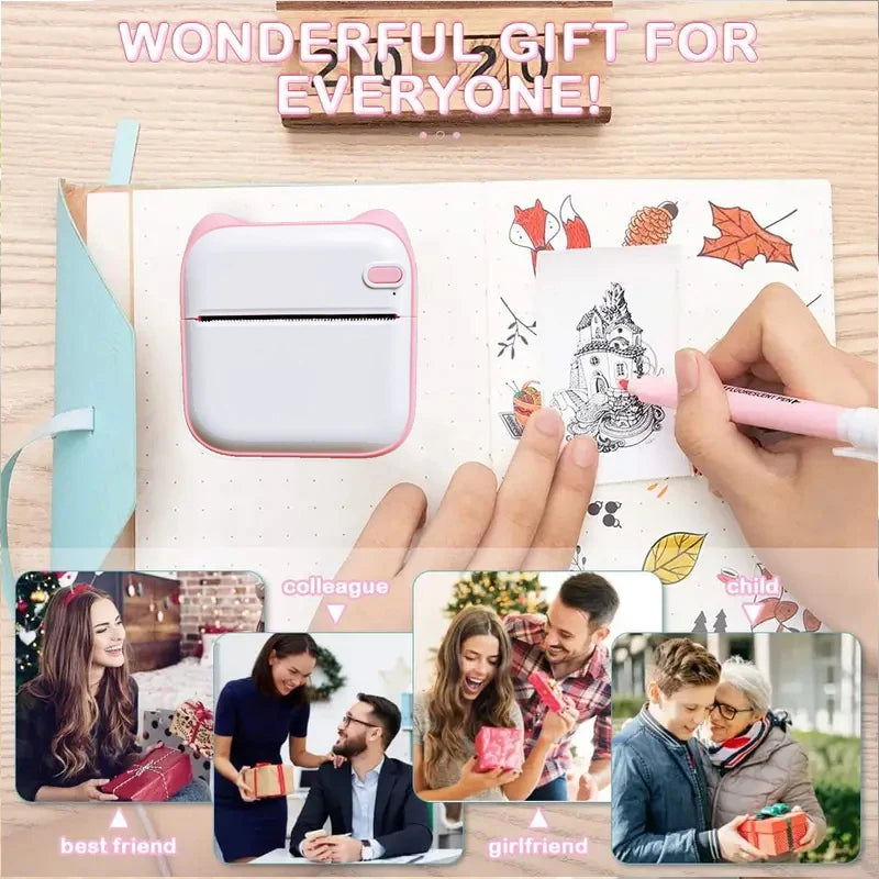 Mini Printer Bluetooth Pocket Thermal Printer Inkless Study Notes Self-Adhesive Label Wireless Photo Printer