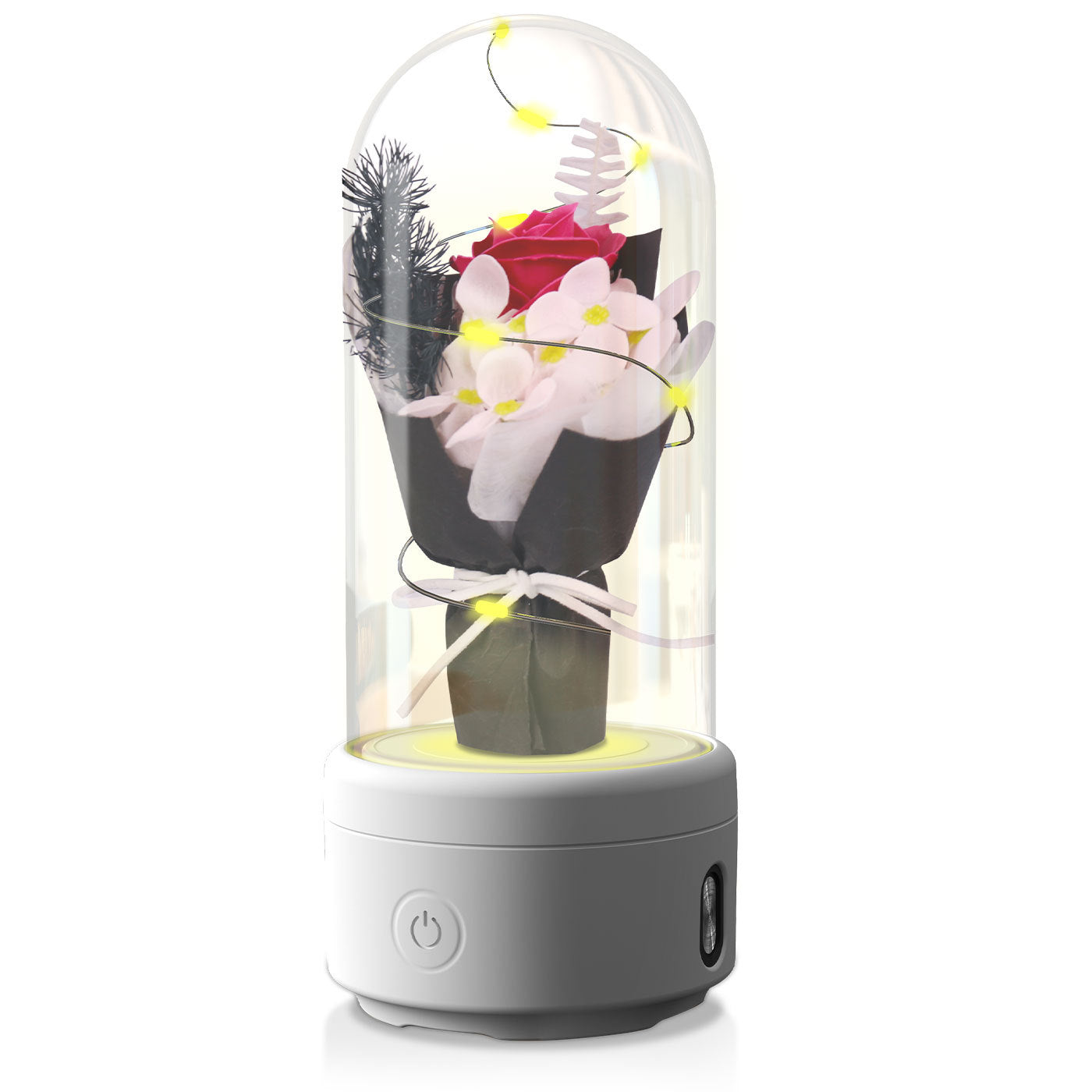 Creative 2 In 1 Bouquet LED Light and Bluetooth-compatible Speaker Mother's Day Gift Rose Luminous Night Light Ornament in Glass Cover