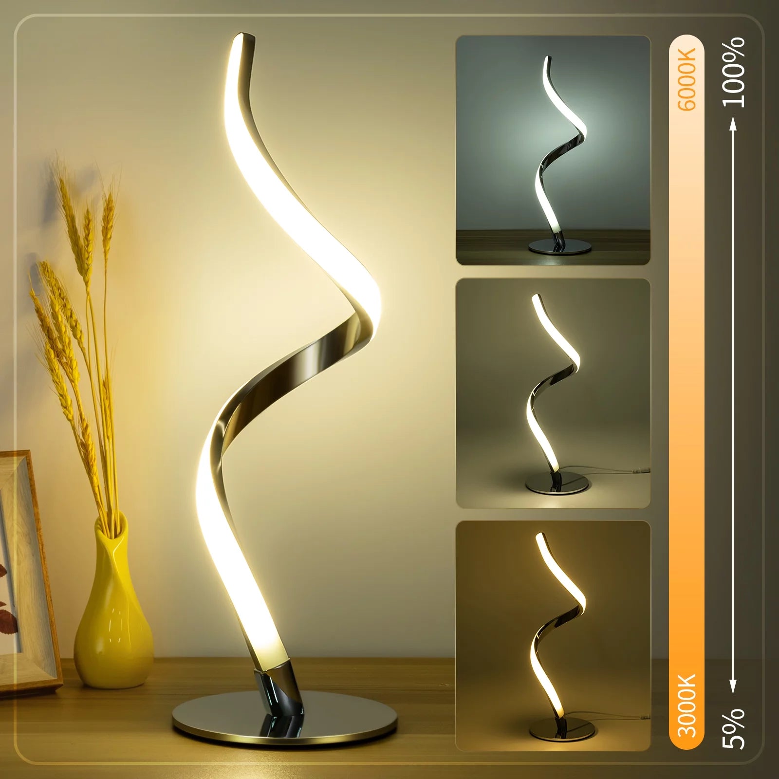 Modern Spiral Bedside Lamp Touch Control Fully Stepless Dimmable Lamp