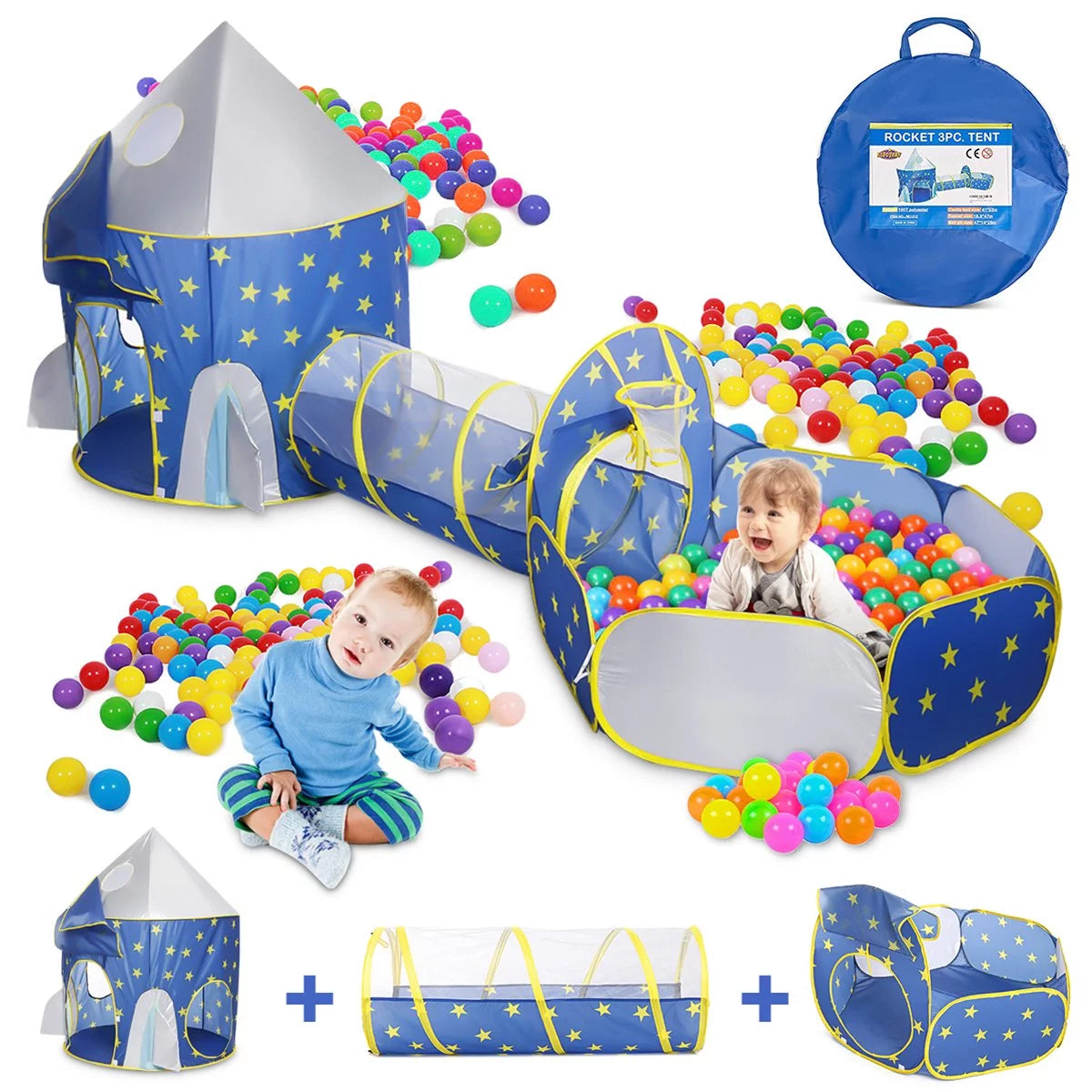 Play Tunnel and Baby Ball Pit and Castle Tent 3 in 1 Kids Play Tent for Toddler Girls with Play Tunnel & Baby Ball Pit & Castle Tent and Storage Bag, Indoor Outdoor Toy Tent for Toddlers Kids Toy Gifts (Without Ball)