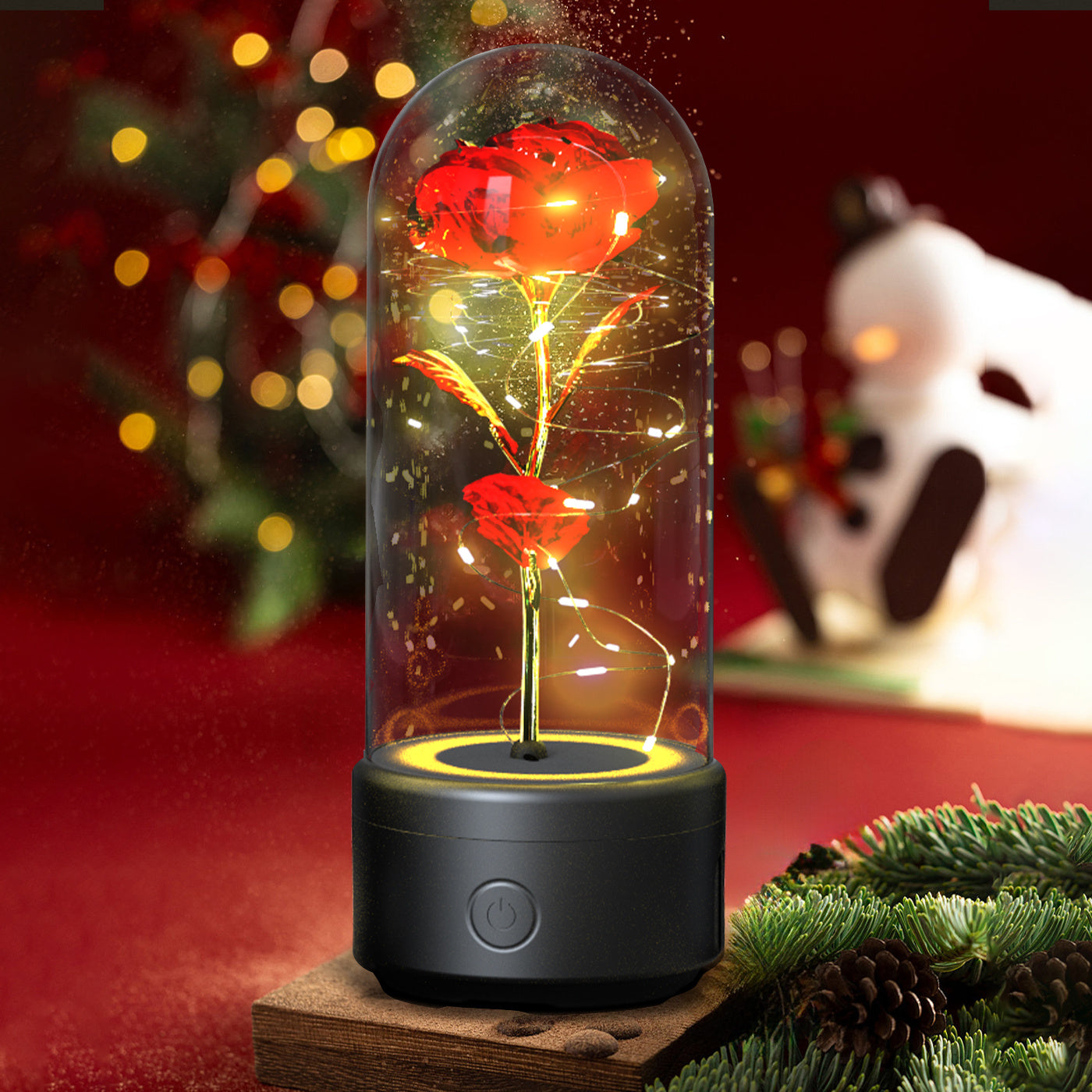 Creative 2 In 1 Rose Flowers LED Light and Bluetooth-compatible Speaker Valentine's Day Gift Rose Luminous Night Light Ornament in Glass Cover