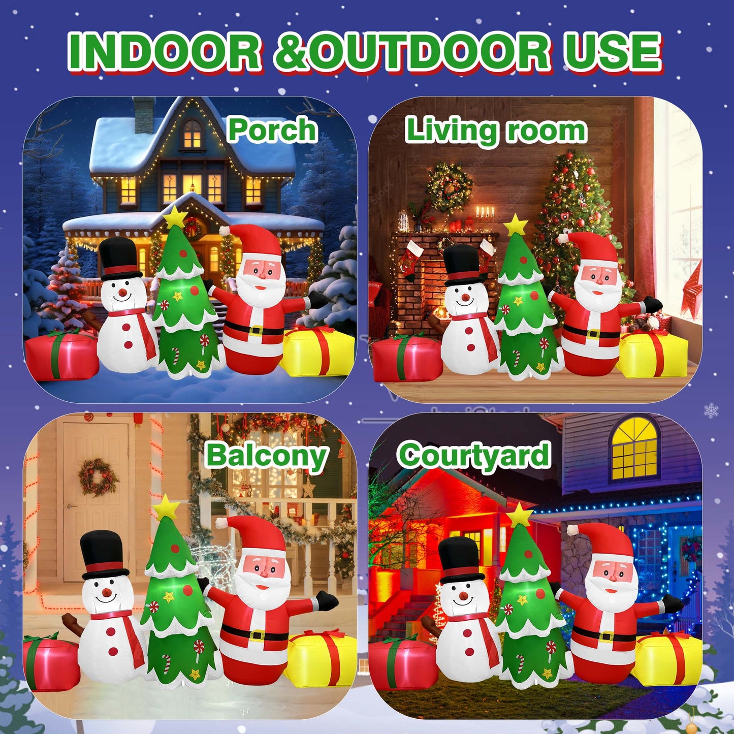 8 FT Long Christmas Inflatables - Santa Claus, Snowman & Tree for Outdoor Lawn, Yard, Garden, Party Holiday Decorations