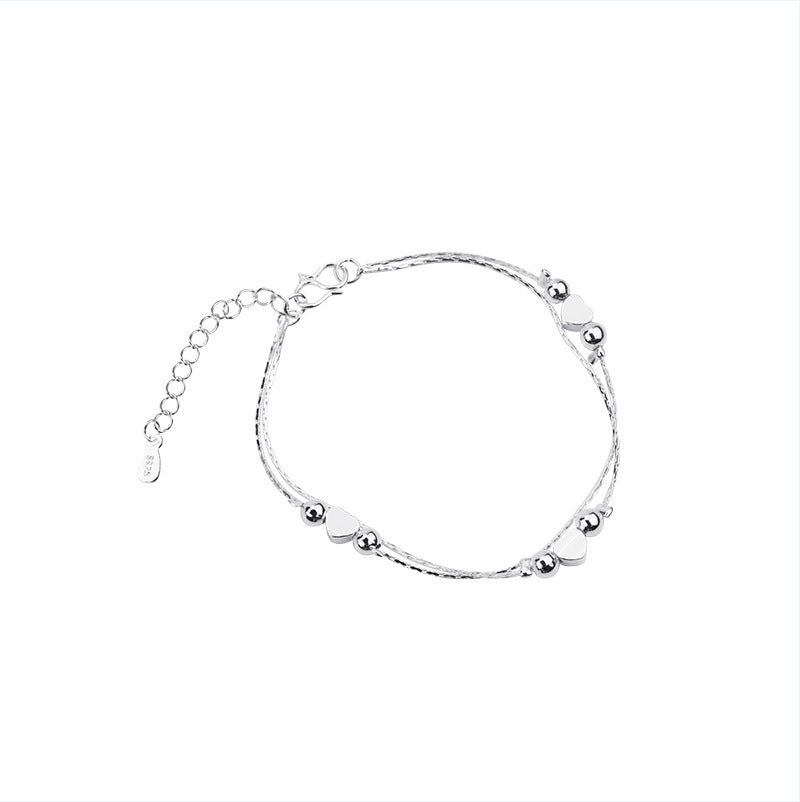 Korean Fashion Heart Bracelet Women's Double Layered Wear Light Bead Heart-shaped