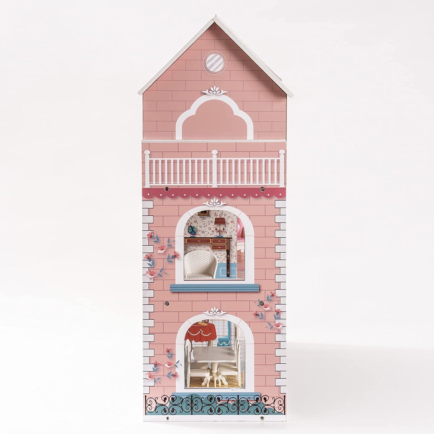 Robud Wooden Dollhouse for Kids: A Perfect Girls' Toy Gift for 3-Year-Olds with 28 Pieces of Furniture