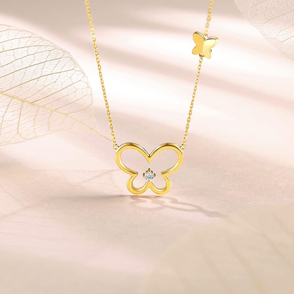 14K Solid Yellow Gold Blooming Garden Open Butterfly Diamond Pendant Necklace/Bracelet/Earrings Dainty Fine Jewelry Gifts for Women