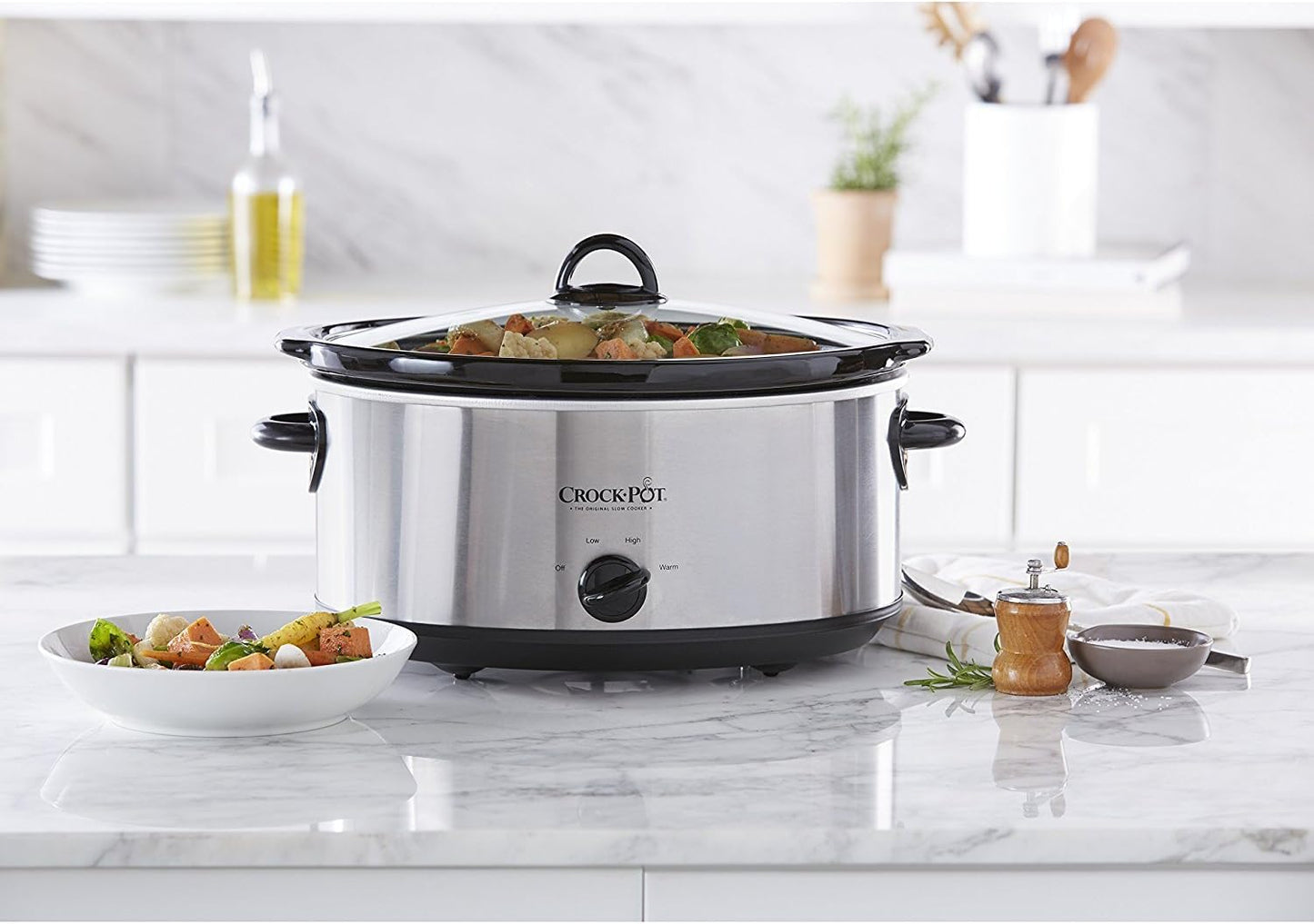 7 Quart Oval Manual Slow Cooker, Stainless Steel (SCV700-S-BR), Versatile Cookware for Large Families or Entertaining