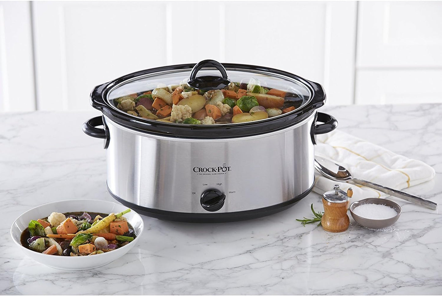 7 Quart Oval Manual Slow Cooker, Stainless Steel (SCV700-S-BR), Versatile Cookware for Large Families or Entertaining