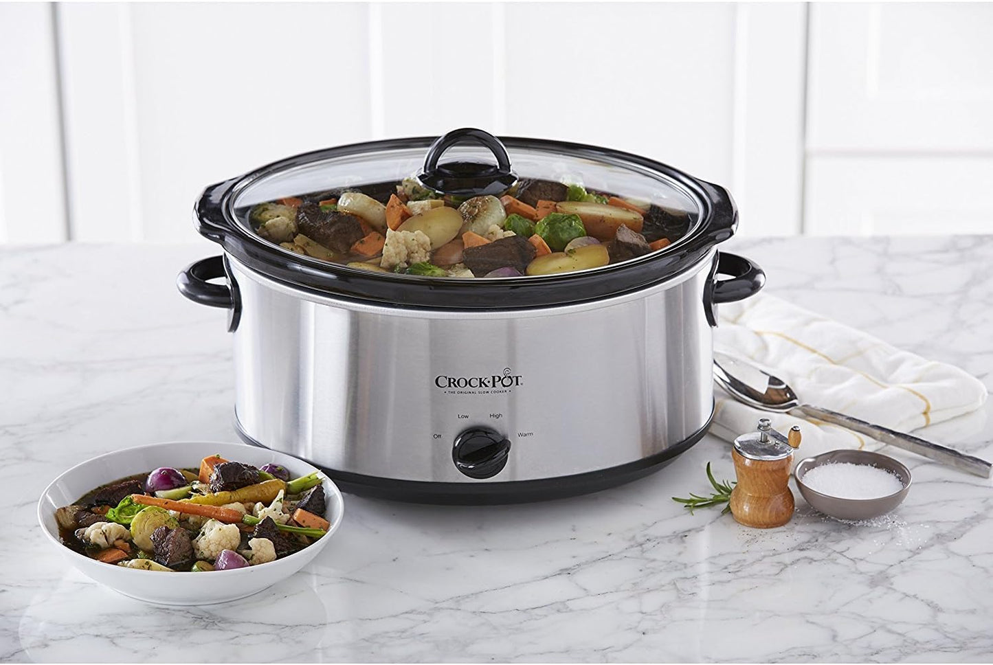 7 Quart Oval Manual Slow Cooker, Stainless Steel (SCV700-S-BR), Versatile Cookware for Large Families or Entertaining