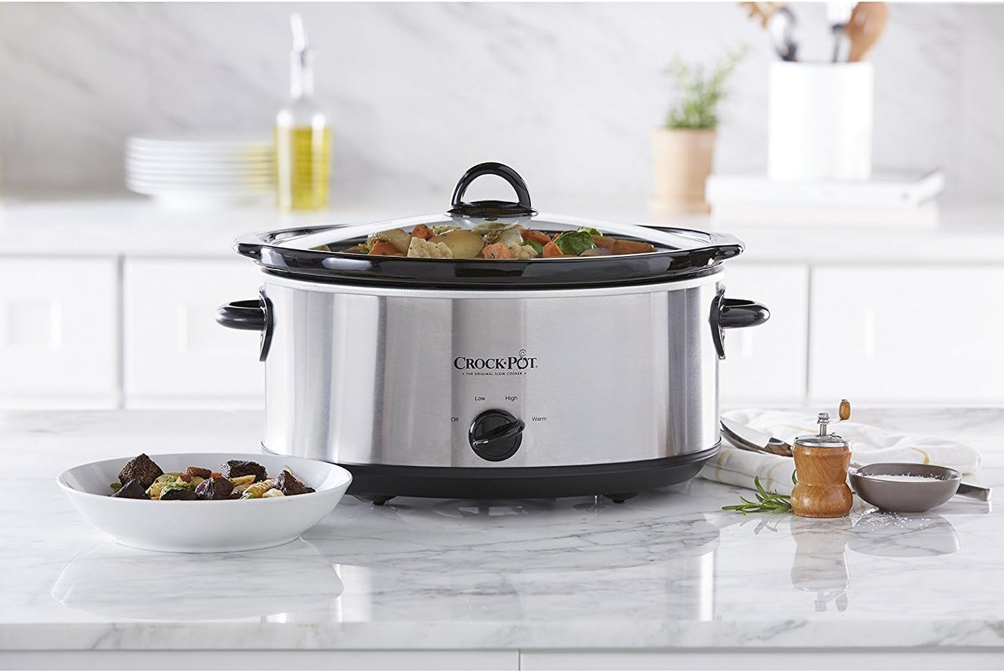 7 Quart Oval Manual Slow Cooker, Stainless Steel (SCV700-S-BR), Versatile Cookware for Large Families or Entertaining