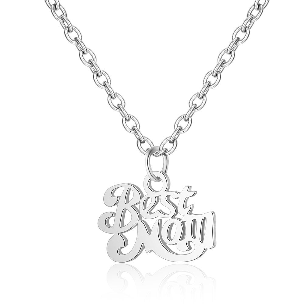 Stainless Steel Best Mom Charm Necklace Family Mother Pendant