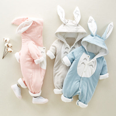 Discover The New Thickened Chinchilla Hooded Cotton Baby Romper, A Cozy Padded Onesie Perfect for Newborns to Wear While Climbing and Exploring.