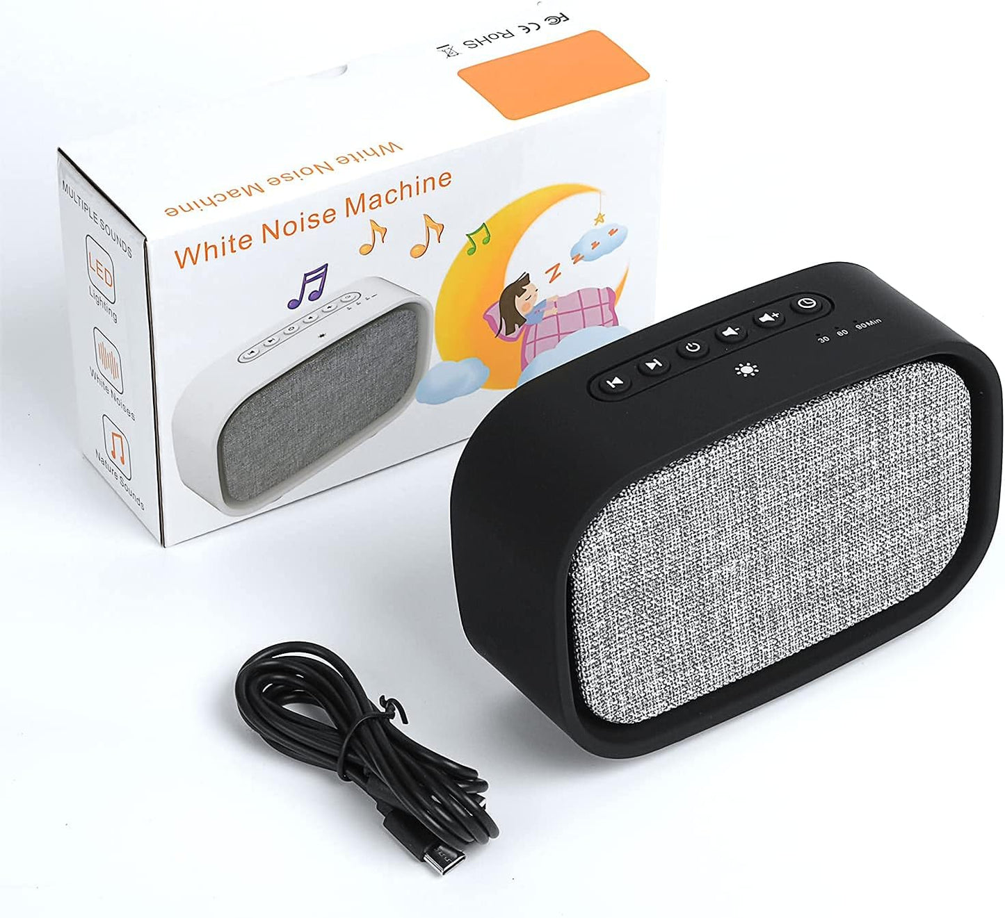 White Noise Sleeping Machine /Professional Alpha Brainwave Musics for Baby &Pregnant Woman&Adults, with Warm Color Night Light ,10 Professional Sounds & Auto-Off Timer. (Black, Small), White,Black