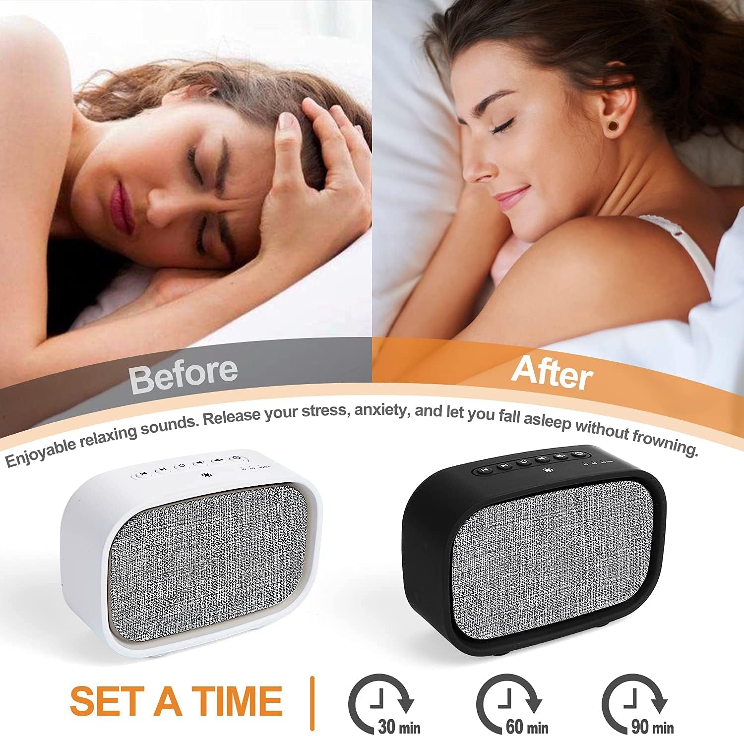 White Noise Sleeping Machine /Professional Alpha Brainwave Musics for Baby &Pregnant Woman&Adults, with Warm Color Night Light ,10 Professional Sounds & Auto-Off Timer. (Black, Small), White,Black