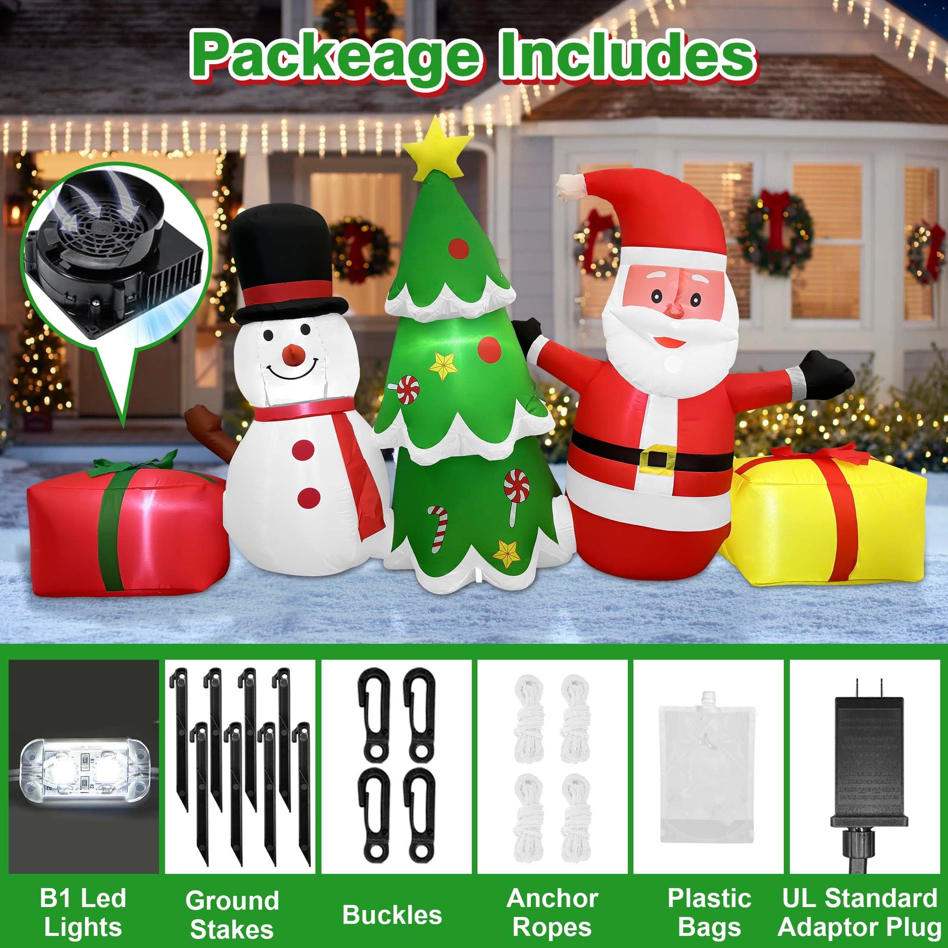 8 FT Long Christmas Inflatables - Santa Claus, Snowman & Tree for Outdoor Lawn, Yard, Garden, Party Holiday Decorations