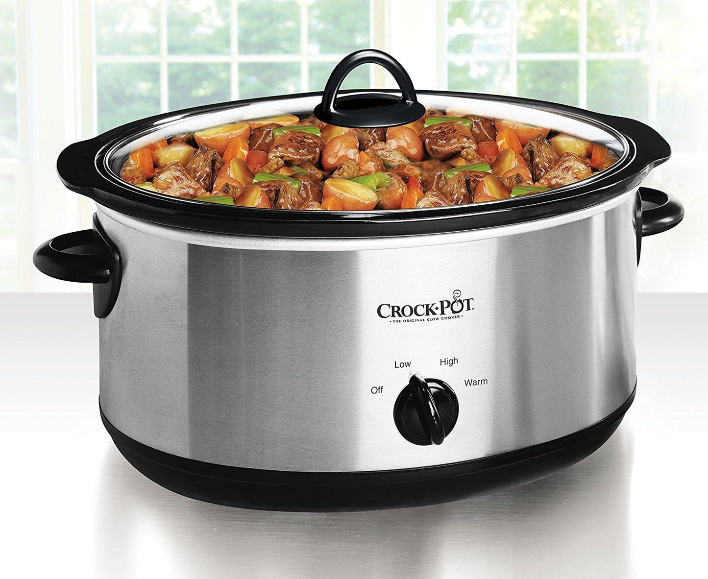 7 Quart Oval Manual Slow Cooker, Stainless Steel (SCV700-S-BR), Versatile Cookware for Large Families or Entertaining