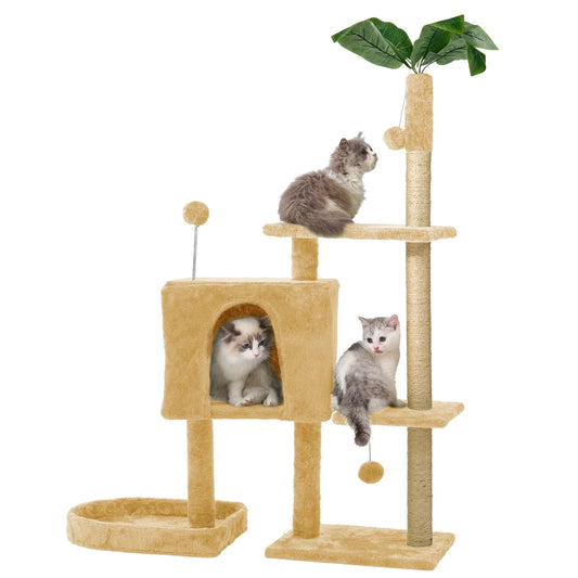 Cat Tree,52In Cat Tower for Indoor Cats, Cat Tree with Scratching Posts Plush Perch Stand, Cat Condo with Funny Toys Kittens Pet Play House,Green