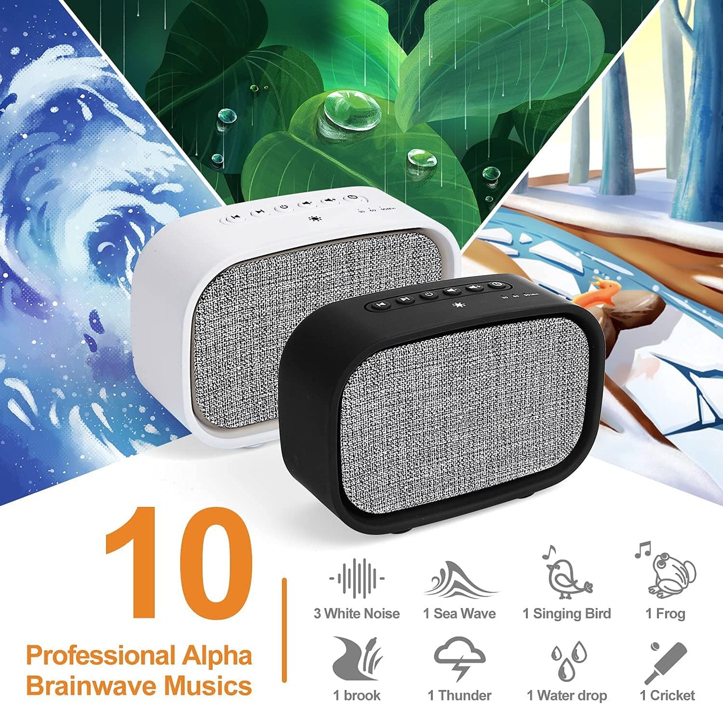 White Noise Sleeping Machine /Professional Alpha Brainwave Musics for Baby &Pregnant Woman&Adults, with Warm Color Night Light ,10 Professional Sounds & Auto-Off Timer. (Black, Small), White,Black