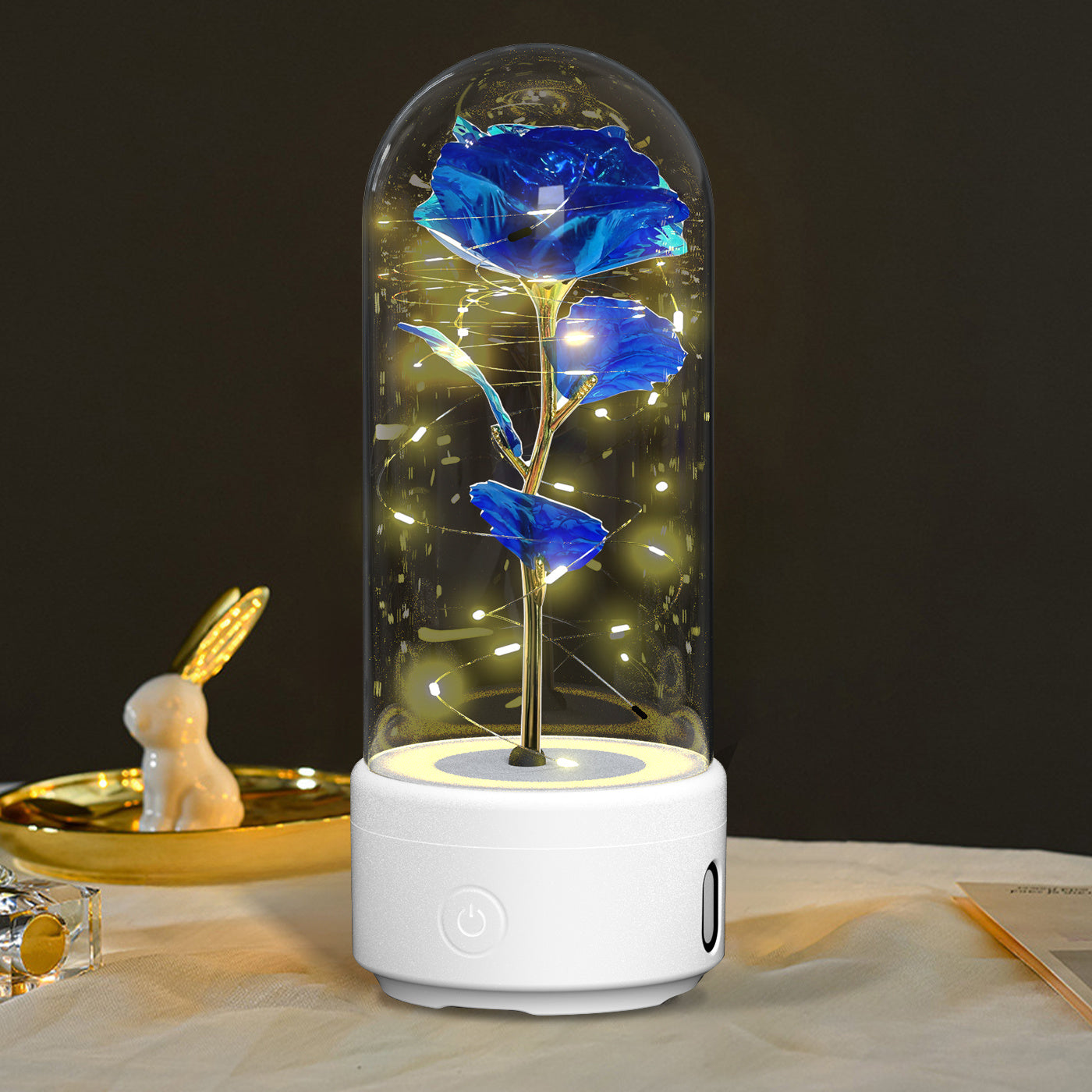 Creative 2 In 1 Rose Flowers LED Light and Bluetooth-compatible Speaker Valentine's Day Gift Rose Luminous Night Light Ornament in Glass Cover