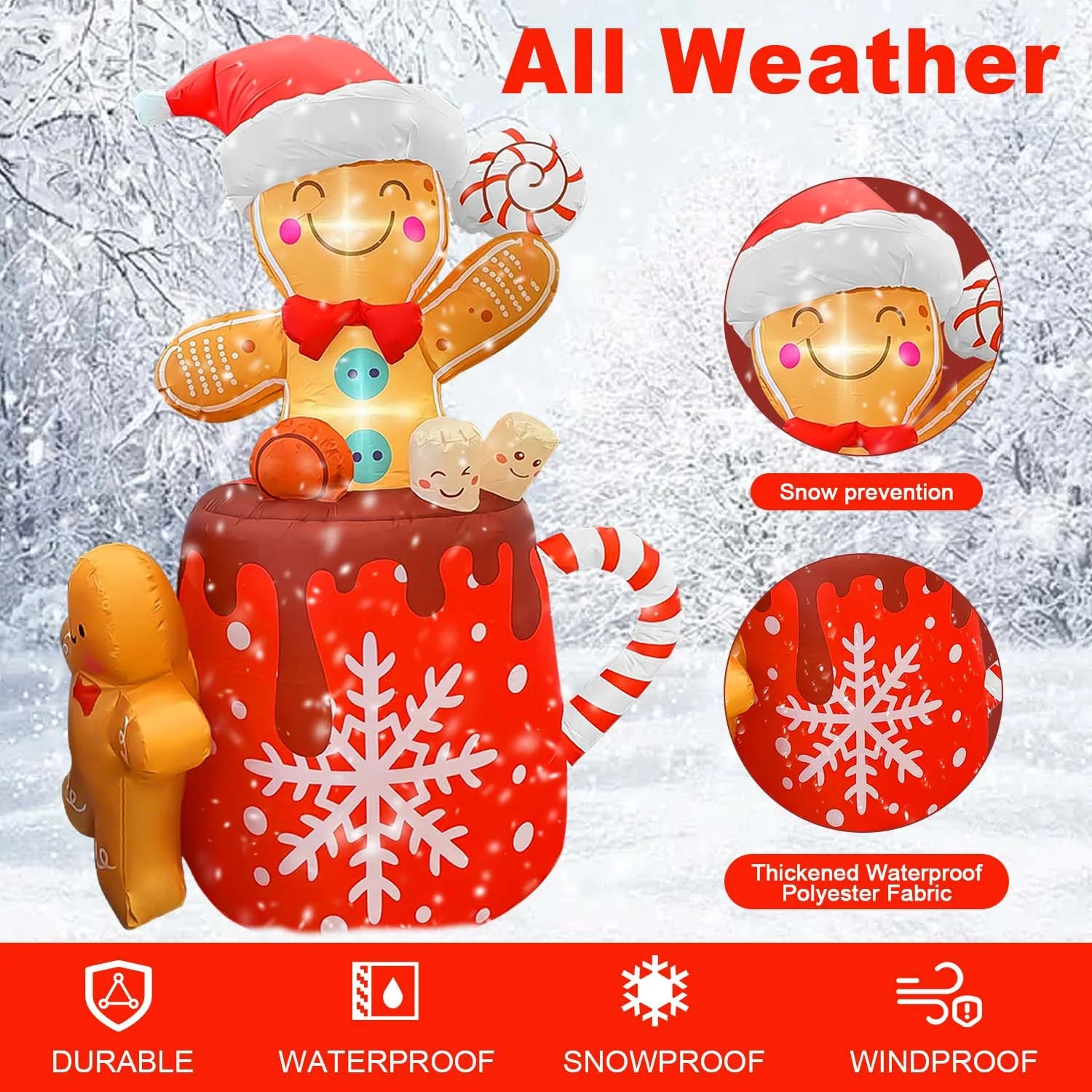 6Ft Christmas Inflatables Outdoor Decorations, Christmas Blow-Up Yard Decorations Gingerbread Man for Garden Lawn Xmas Decor