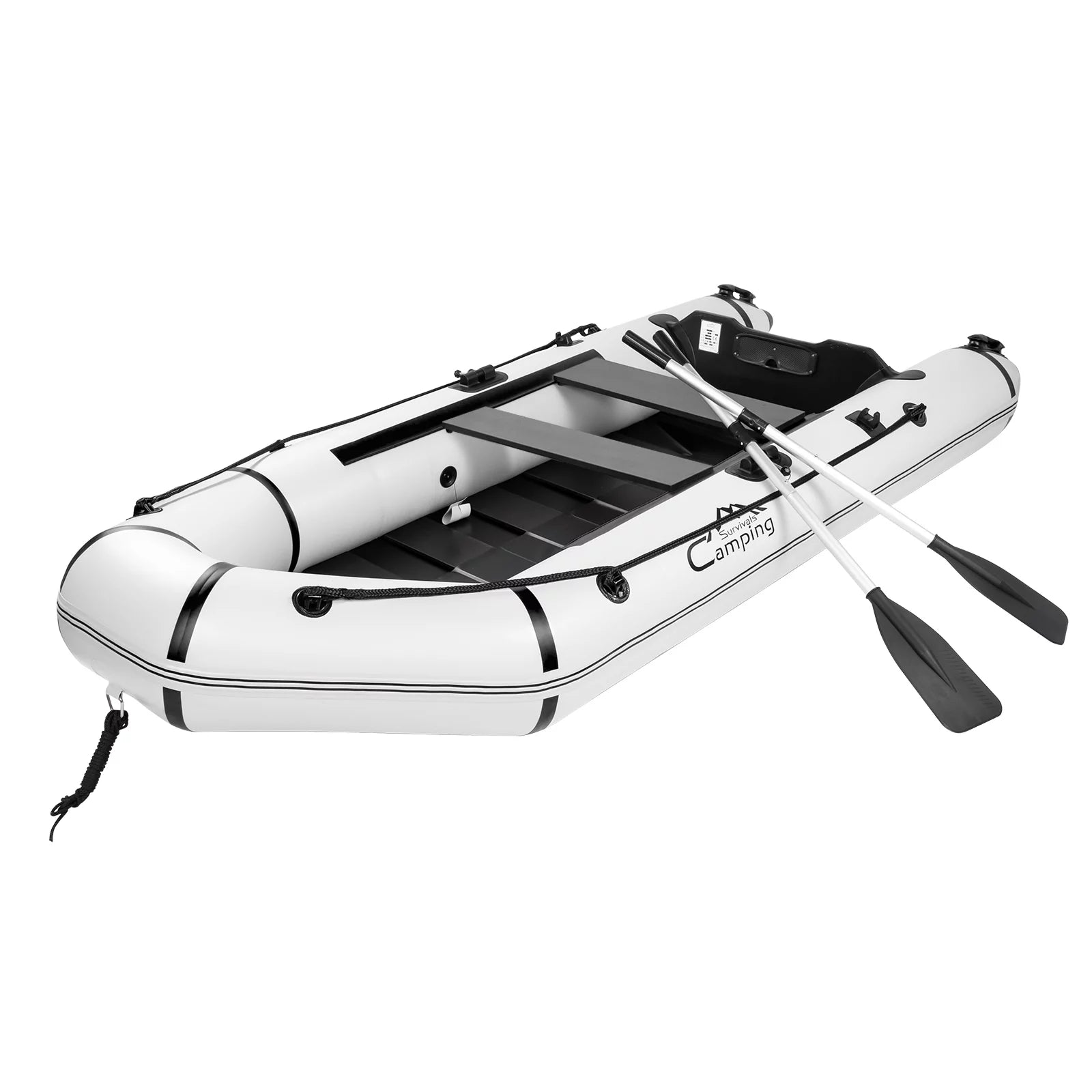 Campingsurvivals 10Ft Portable Inflatable Assault Boat,Fishing Boat Kit, Max Load 600 Lbs, Gray/White/Black