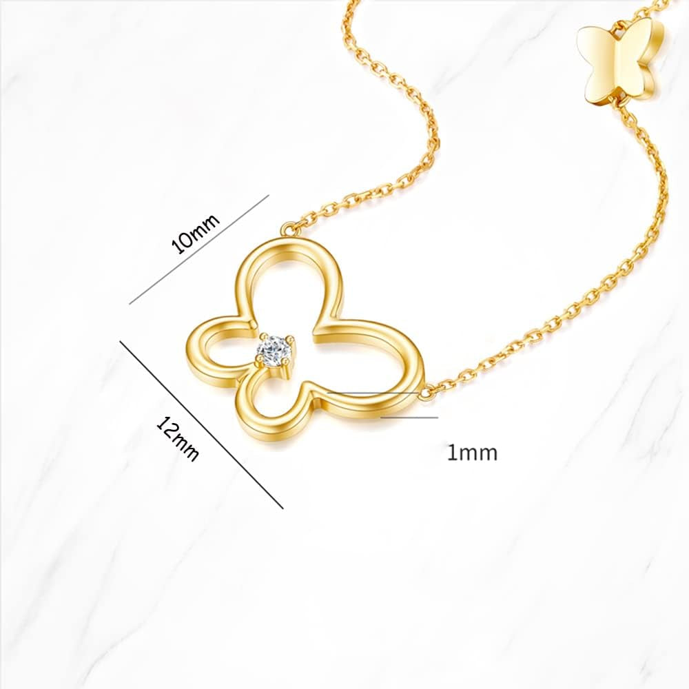 14K Solid Yellow Gold Blooming Garden Open Butterfly Diamond Pendant Necklace/Bracelet/Earrings Dainty Fine Jewelry Gifts for Women